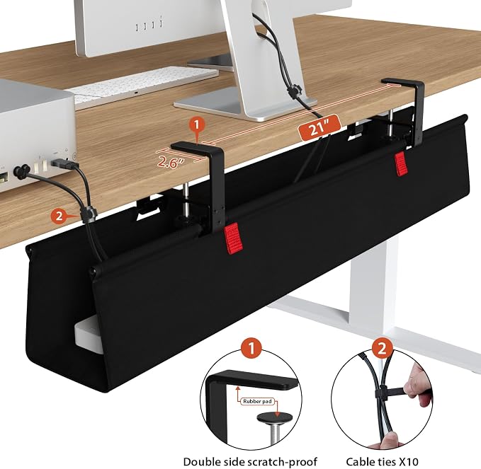 Univivi No Drill Under Desk Cable Management Tray, 36 inch Cable Management | - Image 3