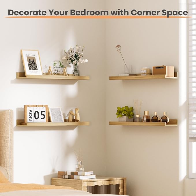 upsimples Floating Shelves for Wall Decor Storage, 23.6'' | Wall Mounted Wood - Image 2