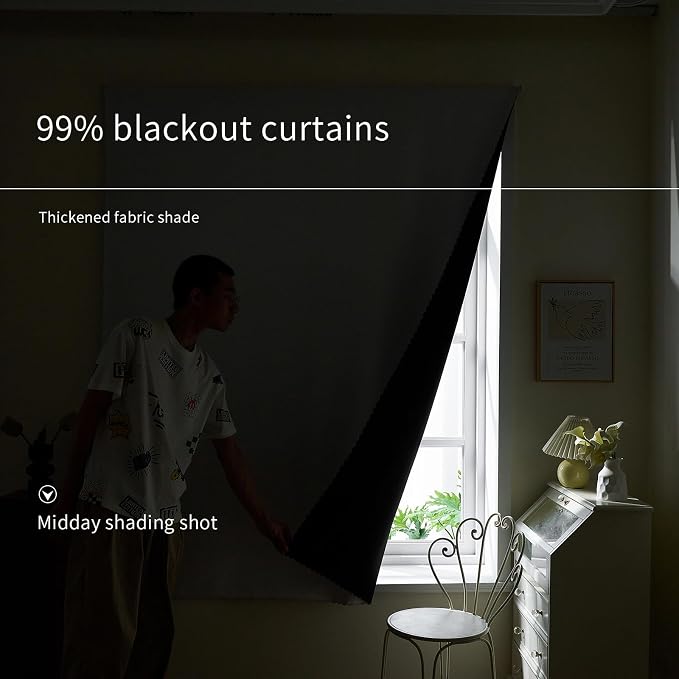 AJAZZ 100% Blackout Stick Curtain Portable Black Out Curtains Adhesive Curtains - Image 6