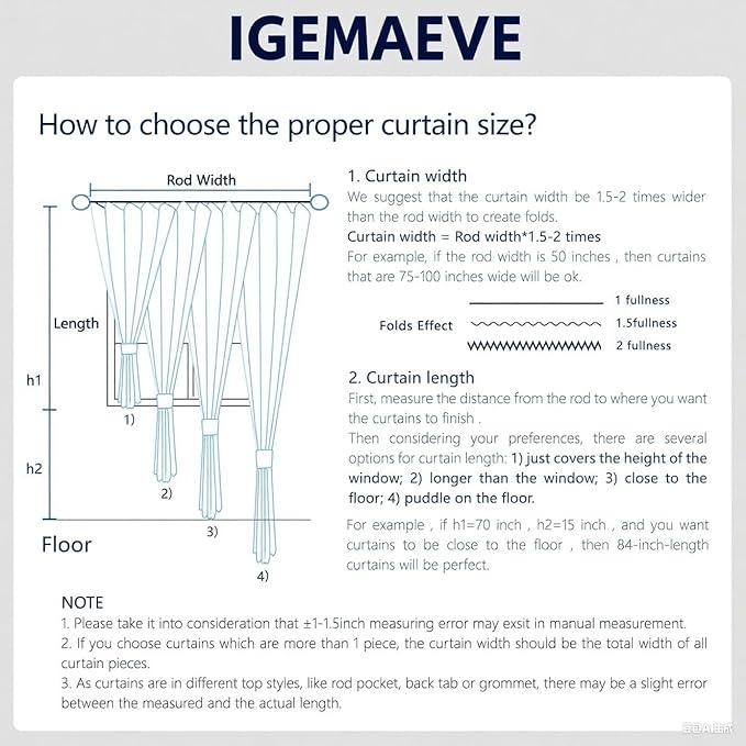IGEMAEVE Blackout Curtains & Drapes Blue 52" W x 72" L Grommets | Bedroom | - Image 2