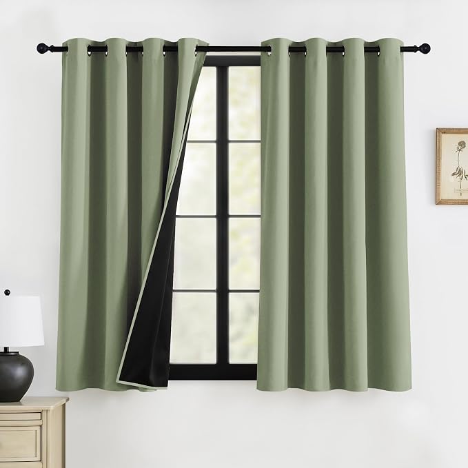 RYB HOME Green Blackout Curtains 63 inches Length, 100% Blackout Thermal by RYBHOME