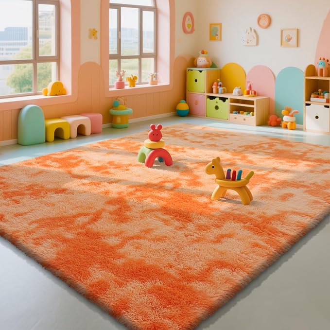 Mottled Orange 8x10 Area Rugs for Bedroom, Fluffy Rug Large Bedroom Carpet | by Yongyangjuxi