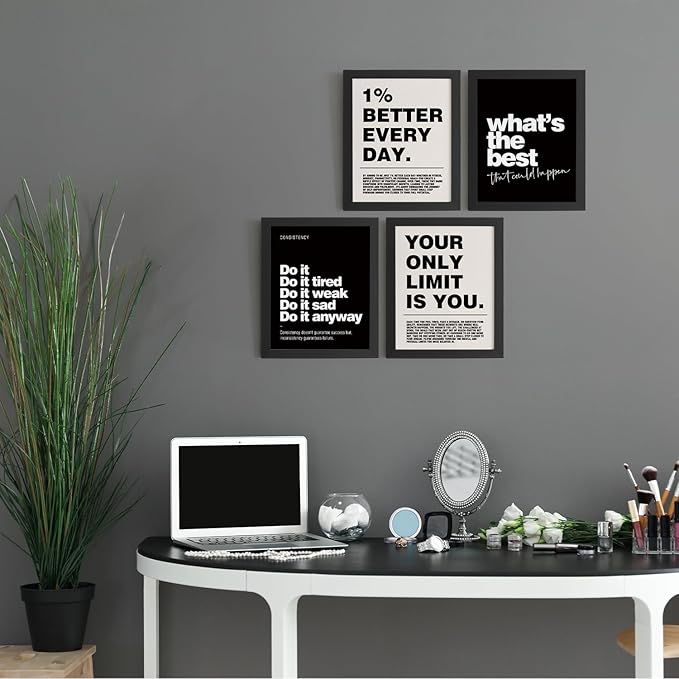 DSHFG Motivational Inspirational Office Wall Art Decor Prints Set of 4 | Black - Image 4
