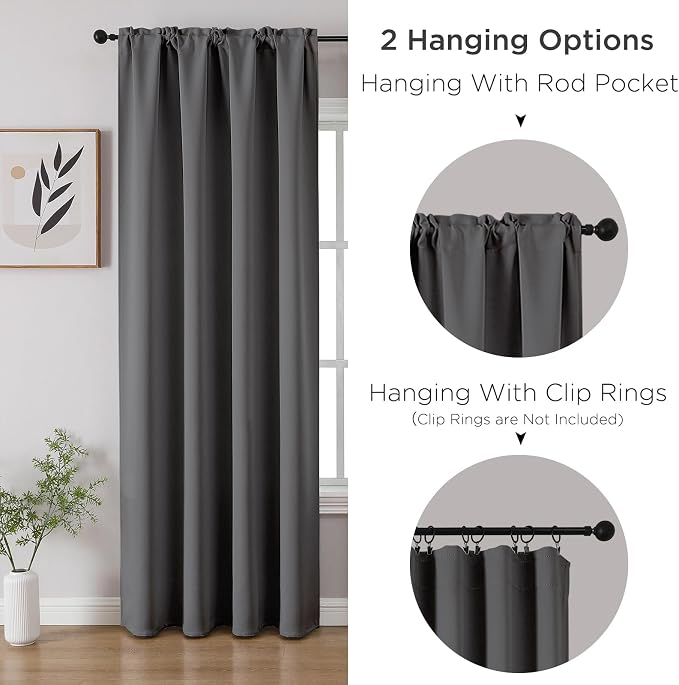 CUCRAF Light Grey Blackout Curtains 54 inch Length 2 Panels Set, Rod Pocket - Image 3