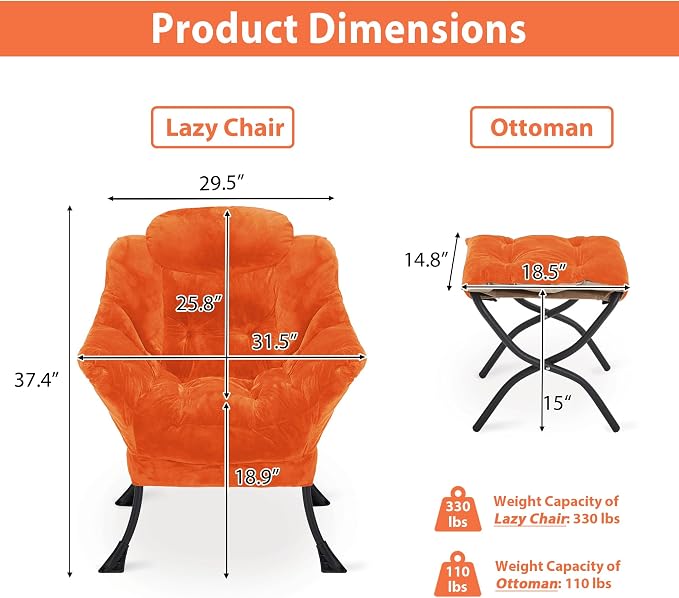 Youtanic Lazy Chair with Folding Ottoman, Accent Chair Plush Upholstered with - Image 3
