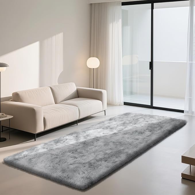 Mottled Light Grey 3x7 Rug for Bedroom, Fluffy Rug Small Rug Bedside Carpet | - Image 2
