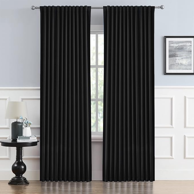 Black Curtains for Sliding Glass Door, 2 Panels, W70 x L84 | Blackout Temporary by DUALIFE