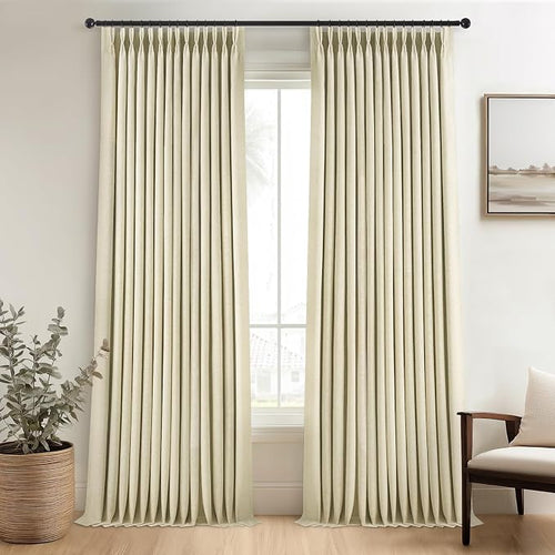 102 Inches Long 100% Blackout Natural Linen Curtains, Farmhouse Pinch Pleated by Topfinel