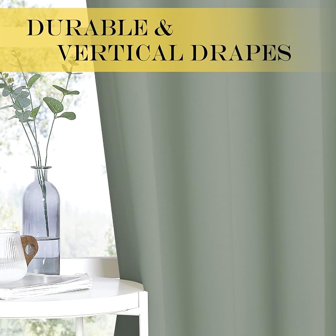 NICETOWN Blackout Sage Green Curtain 90 inch Length - Image 6