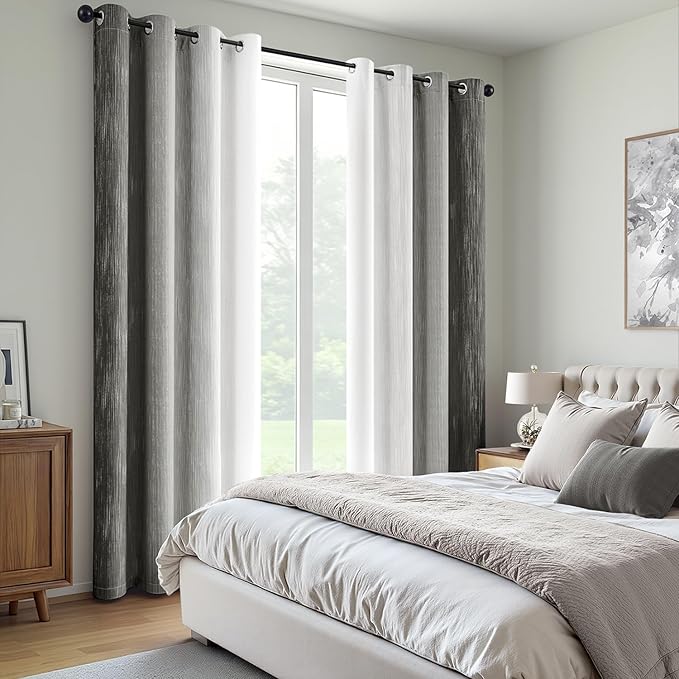 MIULEE Grey and Greyish White Ombre Blackout Curtains 52Wx72L Set of 2 | Full - Image 6