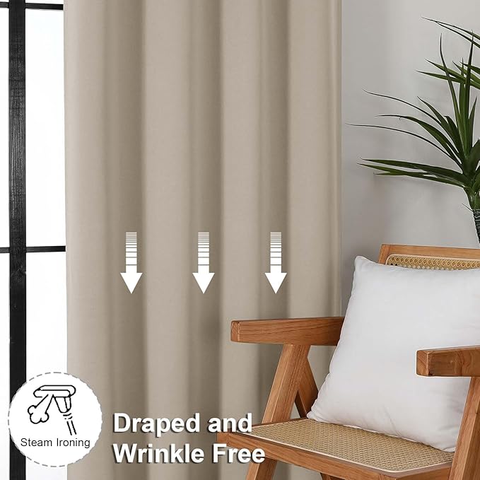 Simplebrand Ava Biscotti Beige Short 36 Inches Blackout Curtain 2 Panels Set - Image 6