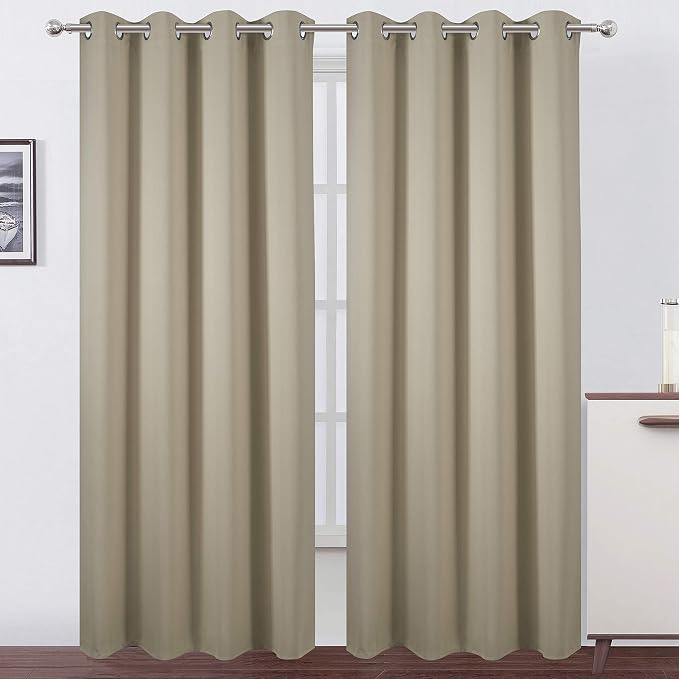 Blackout Curtains 52 x 84 Inch Long Beige Curtains Set of 2 Panels Room by Lemomo