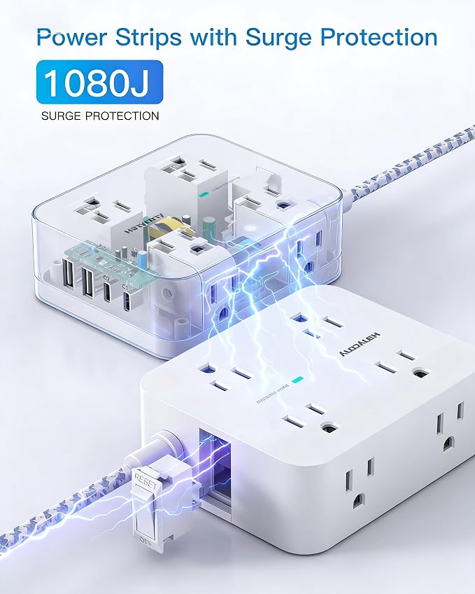PD30W USB C Power Strip Surge Protector 10Ft, 1080J Desk Charging Station | 8 - Image 5