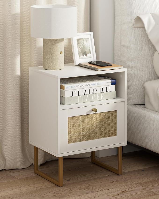 Masupu Rattan Nightstand, Modern Boho Farmhouse Wood Bedside Table by Masupu