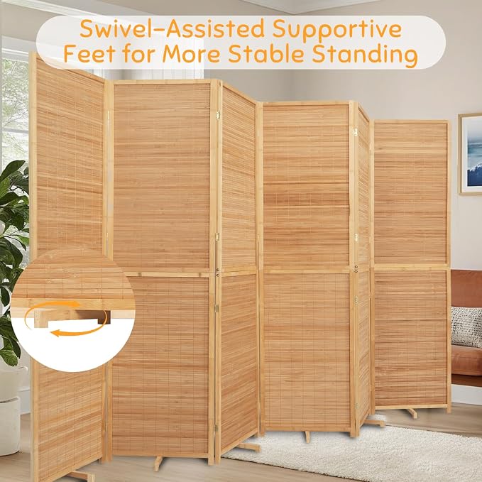 Bamboo Mesh Woven Room Divider 5.6FT, 6 Panel Folding Privacy Screen, Folding - Image 5