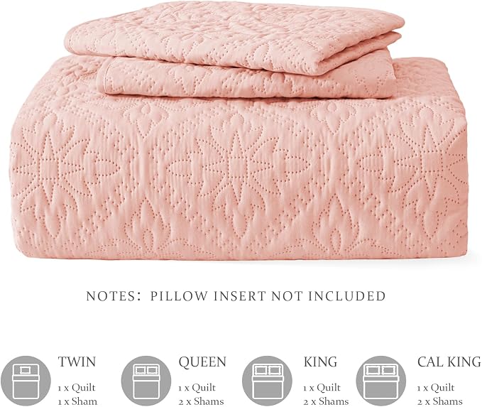 Exclusivo Mezcla King Quilt Set, Blush Pink | Lightweight Soft Bedspreads - Image 6