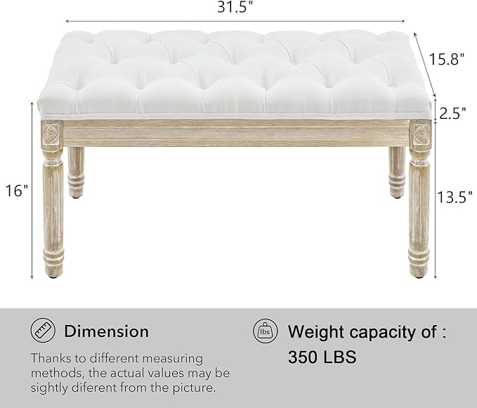 LOULENS 31'' Entryway Bench, Linen Upholstered End of Bed Bench, Brushed Wood - Image 3