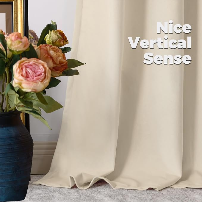 BGment Cream Beige Velvet Curtains 108 Inch - Image 7