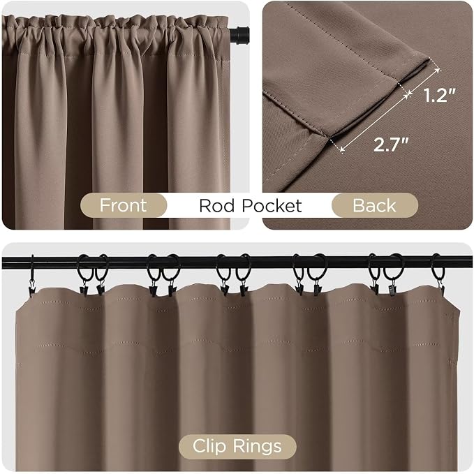 CUCRAF Khaki Blackout Curtains 90 inch Length 2 Panels Set, Rod Pocket Room - Image 2