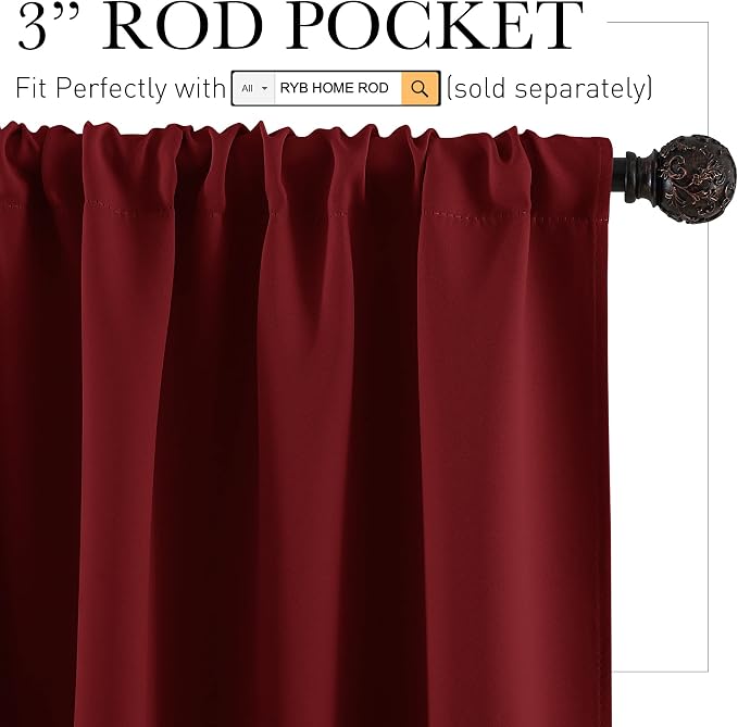 RYB HOME Cafe Blackout Curtains 24 inch Length, RV Camper Window Curtains | - Image 2