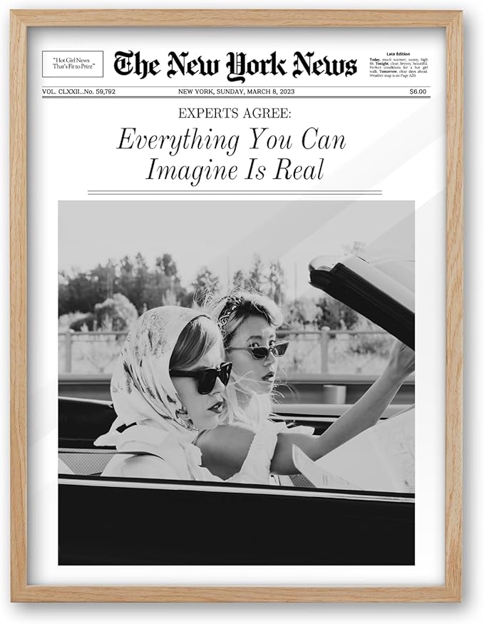 iHery 12x16in Everything You Can Imagine Is Real Framed Newspaper Art | Natural by iHery