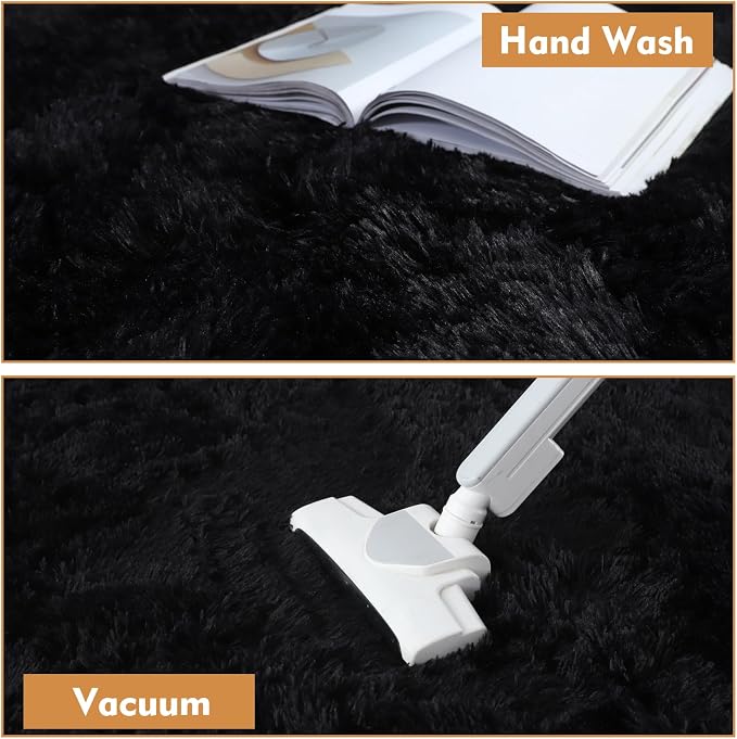 Black Round Shag Area Rug for Bedroom, Washable Fuzzy Carpet for Room Boys - Image 7