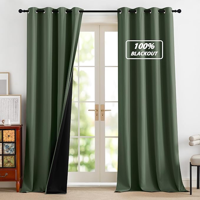 NICETOWN 100% Blackout Greyish Green Curtains 90 inches Long 2 Panels Set | by NICETOWN