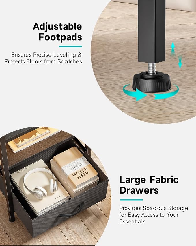 Lazzanto Nightstand with Rear Charging Station, LED Light, 2 Drawers, 2 USB-A - Image 6