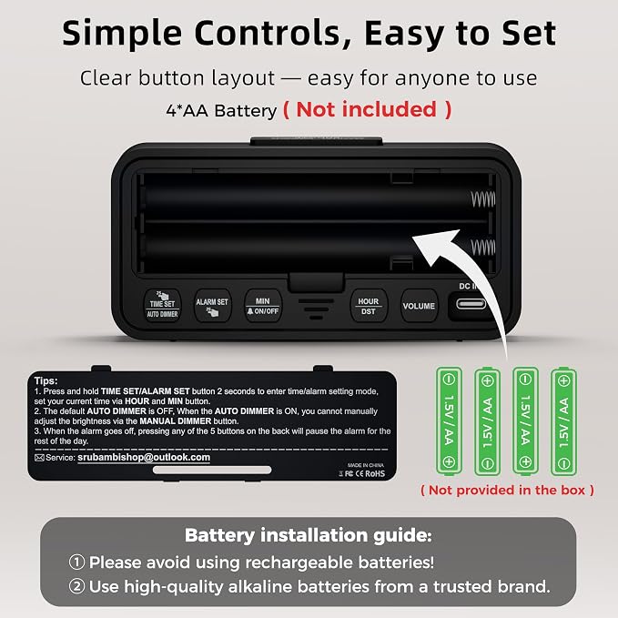 Battery Operated Small Alarm Clock: Compact Cordless Design | Digital Large - Image 8