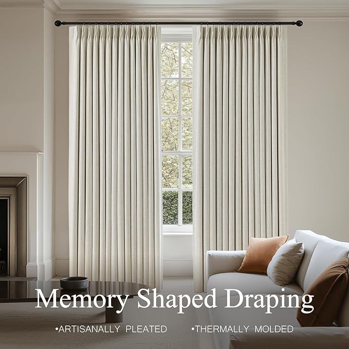 100% Blackout Pinch Pleated Linen Curtains 105 Inches Long - Image 7