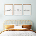 Set of 3 Framed Farmhouse Sweet Dreams Sign 11x14” Above Bed Wall Decor by Houmury