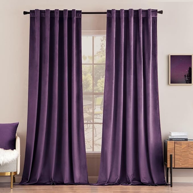 MIULEE Purple Velvet Curtains 52x84 inches Luxury Blackout Curtains | Thermal by MIULEE