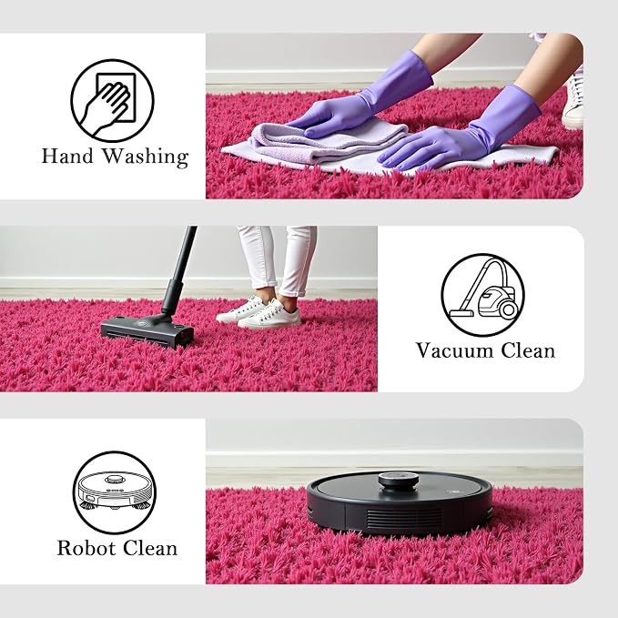 4x6 Area Rugs for Bedroom, Hot Pink Soft Fluffy Shag Bedside Rugs | Non-Slip - Image 4
