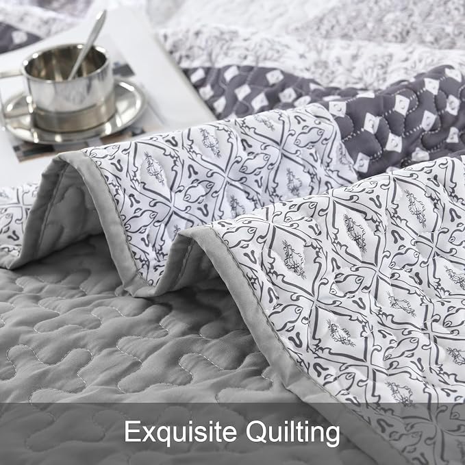 WONGS BEDDING Twin Quilt Bedding Set 2 Piece Grey Bedspread Set, Modern Casual - Image 7