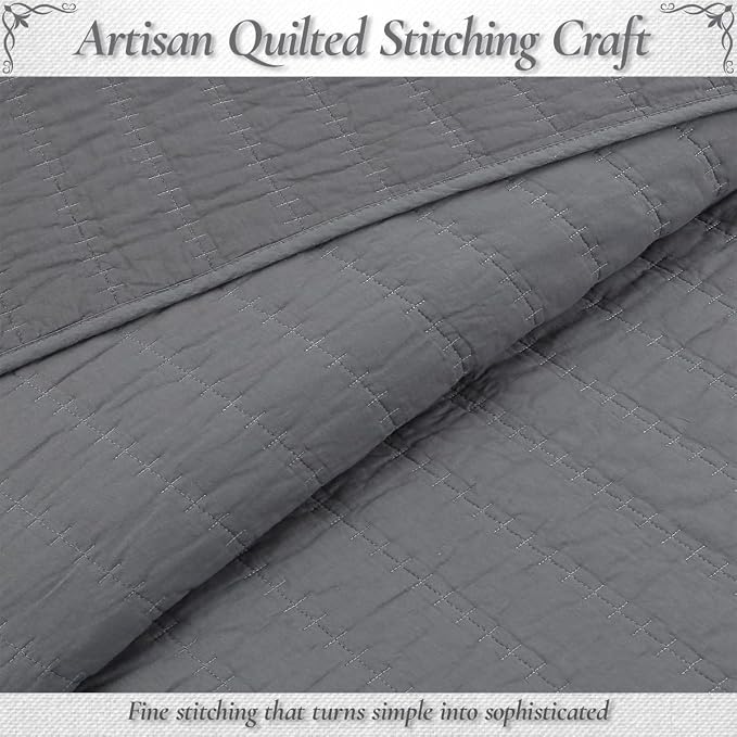 Cozy Line Home Fashions 100% Cotton 3-Piece Charcoal Gray Solid Classic Modern - Image 5