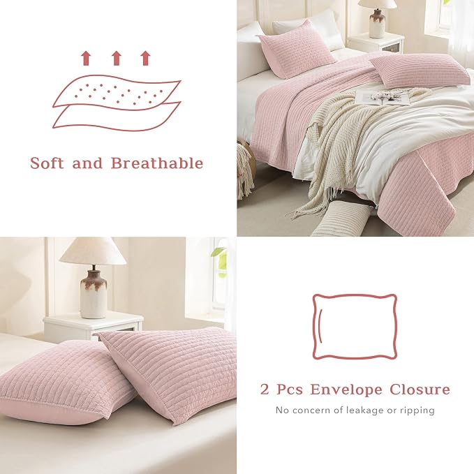CozyTide Oversized King Quilt 120x120, Stone-Washed Cotton Blush Lightweight - Image 5