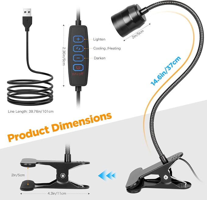 Dimmable LED Clip on Light for Bed Reading, 360° Flexible Gooseneck, 2 Pack | - Image 6