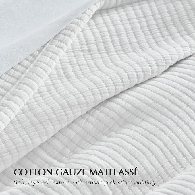 EVERGRACEHOME Cotton Gauze Matelassé Coverlet, King Size, Ivory White | Ultra - Image 3