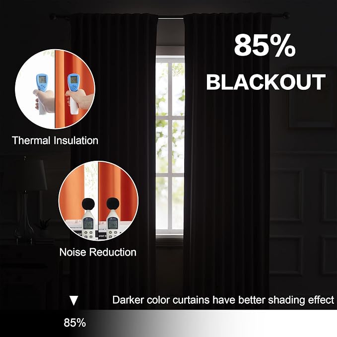 Blackout Long Curtain Drapes 120 Inch 2 Panels Set Back Tab Rod Pocket Vibrant - Image 6