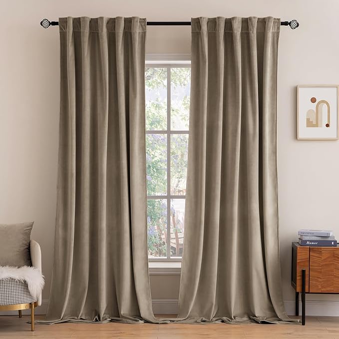 MIULEE Velvet Curtains 52x96 inches 2 Panels Light Taupe Blackout Curtains | by MIULEE