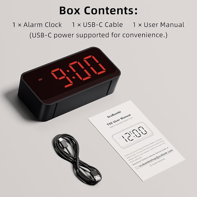 Battery Operated Small Alarm Clock: Compact Cordless Design | Digital Large - Image 9