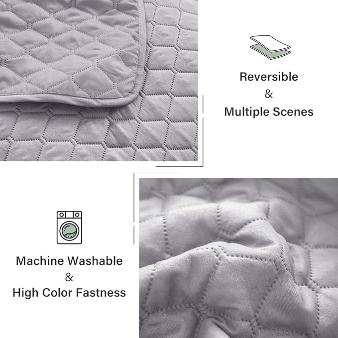 Exclusivo Mezcla Reversible Twin Quilt Bedding Set, Light Grey | Lightweight - Image 6