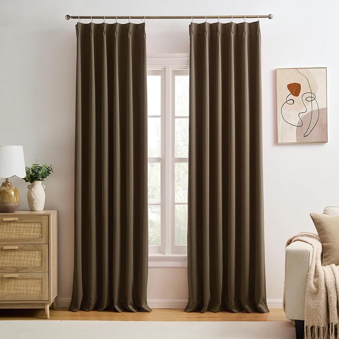 Brown Blackout Curtains 144 Inches Long 12 feet Tall, Extra Long Pinch Pleats by KEQIAOSUOCAI