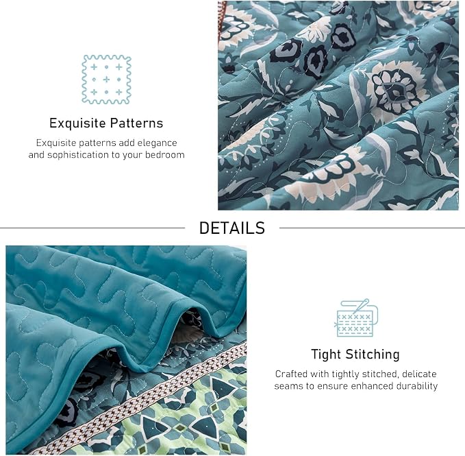 Yiran Blue Boho Quilt Set Queen Size, Summer Patchwork Bedspreads | Bohemia - Image 6