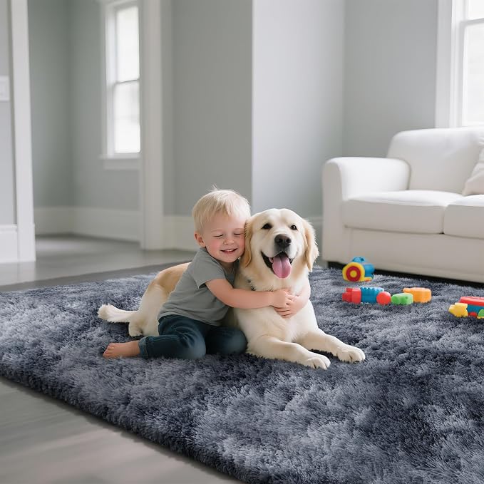 Mottled Grey 10x14 Area Rugs for Living Room, Fluffy Shag Rug Large Carpet | - Image 5