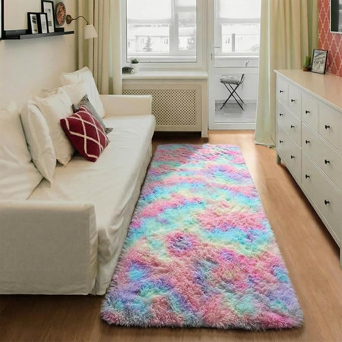 Colorful Rainbow Runner Rugs for Bedroom Living Room, Fluffy 2x6 Bedside - Image 6