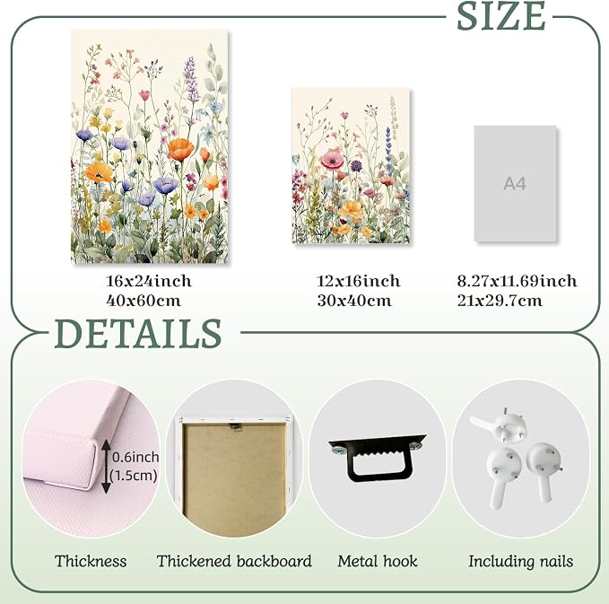 LLEEMPI Framed Colorful Floral Wall Art Set of 3, 12x16 Inch Canvas Prints | - Image 7