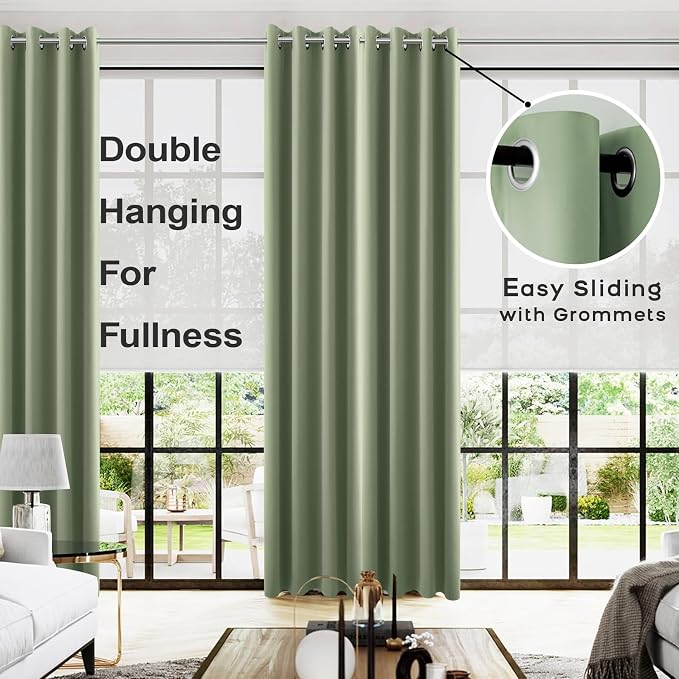 KOUFALL Green Curtains 108 Inches Long, Boho Room Darkening Thermal Blackout - Image 3