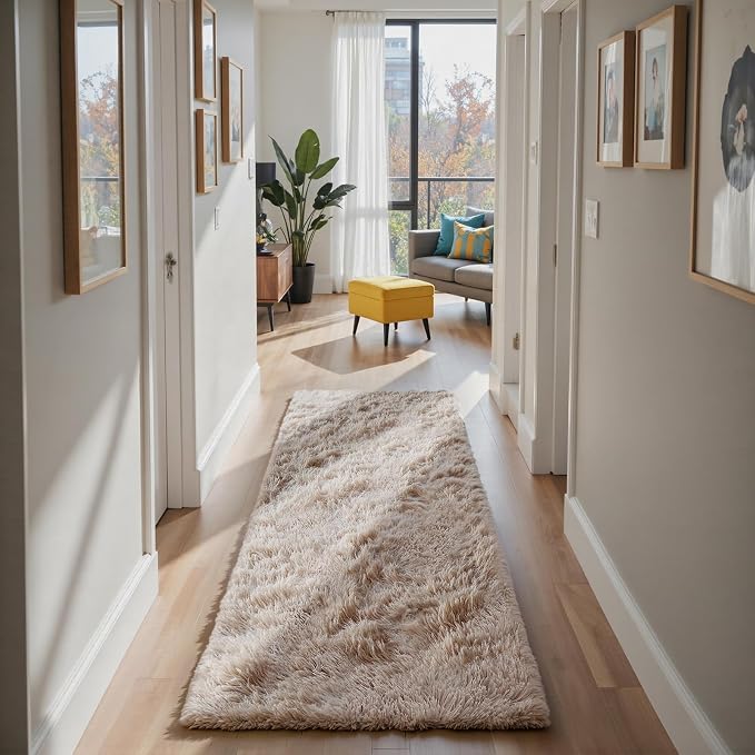 Beige 3x7 Area Rugs for Bedroom, Fluffy Shag Rug Small Rug Bedroom Carpet | - Image 3