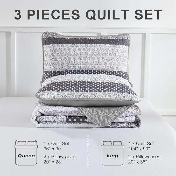 WONGS BEDDING Twin Quilt Bedding Set 2 Piece Grey Bedspread Set, Modern Casual - Image 8